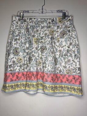 LOFT Outlet Linen Blend Floral Elastic Waist  A-Line Skirt with Pockets Size L